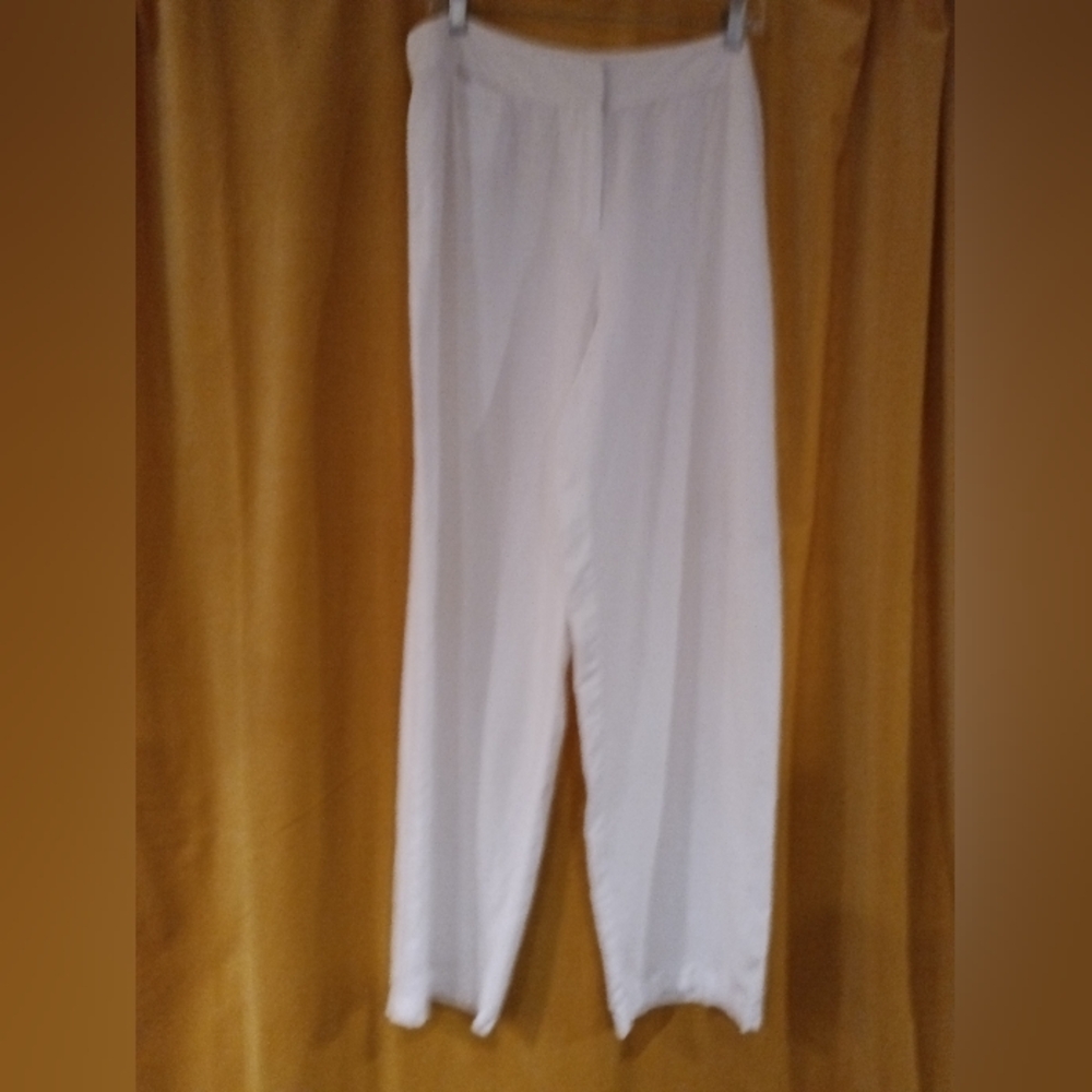 Eileen Fisher White Linen Wide Leg Pant/Trouser Sz Large